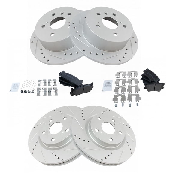 TRQ Front and Rear Performance Brake Pad & Rotor Kit Brake Pads Brake Rotors Set Semi-Metallic Premium G-Coated Fits Select 2013-2018 Lexus ES300h ES350 Toyota Avalon 2012-2017 Camry
