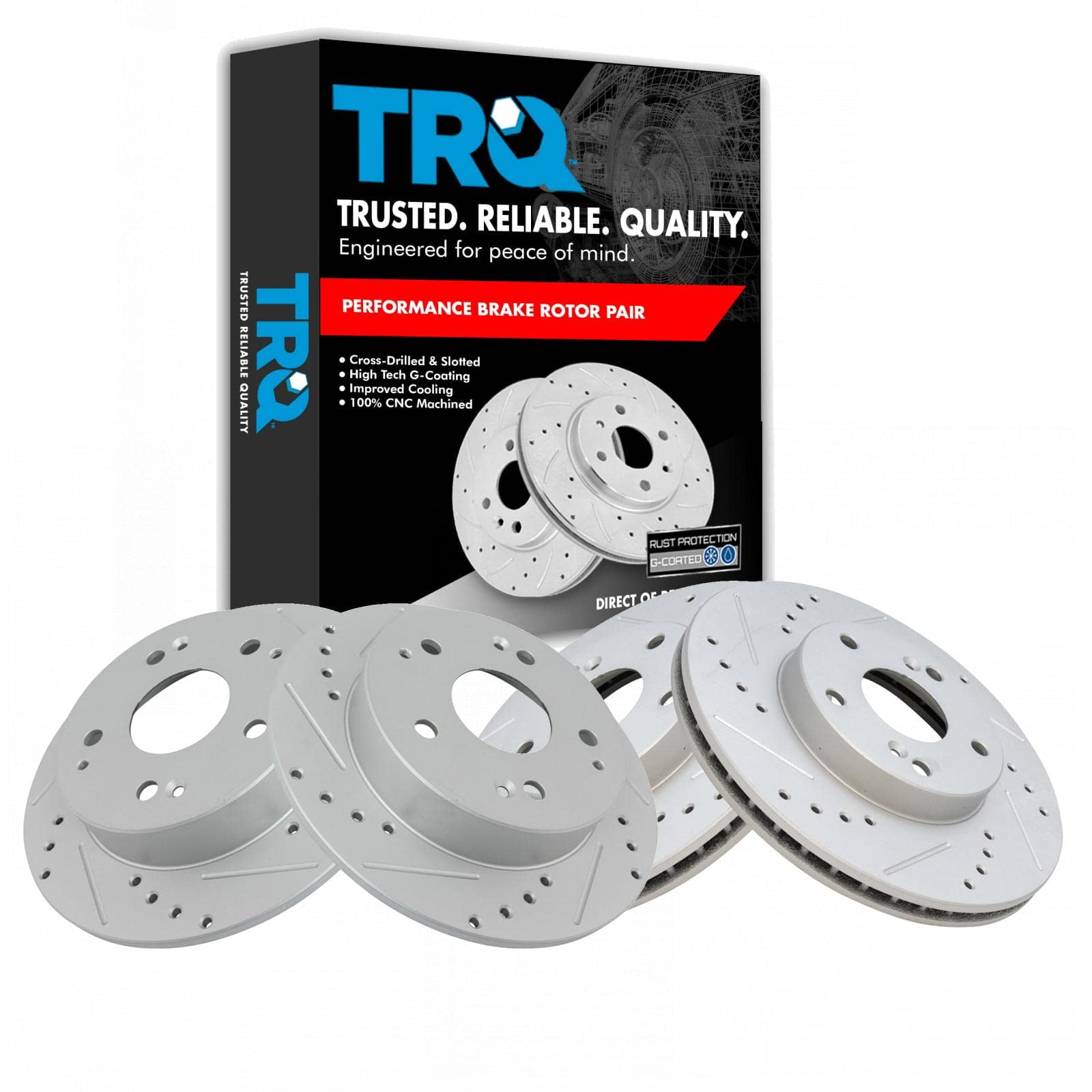 TRQ Front & Rear Performance Brake Rotors Set Premium G-Coated Cross ...