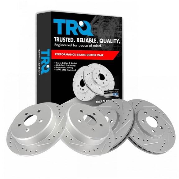 TRQ Front and Rear Performance Brake Rotors Set Premium G-Coated Cross Drilled & Slotted Fits Select 2001-2010 Chrysler PT Cruiser 2003-2004 Dodge Neon