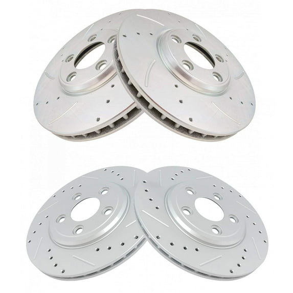 TRQ Front and Rear Performance Brake Rotors Set Premium G-Coated Cross Drilled & Slotted Fits Select 2002-2005 Ford Thunderbird 2000-2005 Jaguar S-Type 2000-2006 Lincoln LS