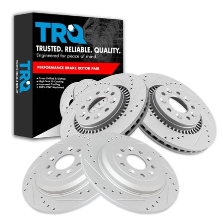 TRQ Front and Rear Performance Brake Rotors Set Premium G-Coated Cross Drilled & Slotted Fits Select 2005-2007 Ford Five Hundred Freestyle 2008-2009 Taurus Taurus X Mercury Montego Sable