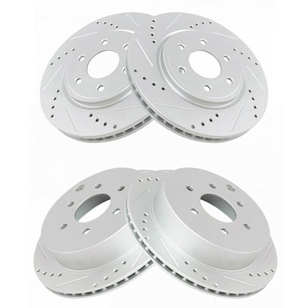 TRQ Front and Rear Performance Brake Rotors Set Premium G-Coated Cross Drilled & Slotted Fits Select 2005-2022 Nissan Frontier 2005-2015 Xterra 2009-2012 Suzuki Equator