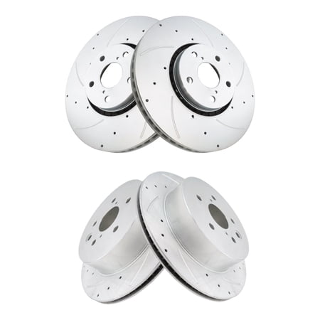 TRQ Front & Rear Performance Brake Rotors Set Premium G-Coated Cross Drilled & Slotted Fits Select 2007-2011 Lexus GS350 2006-2007 GS430 GS450h 2008-2011 GS460 2006-2008 IS350