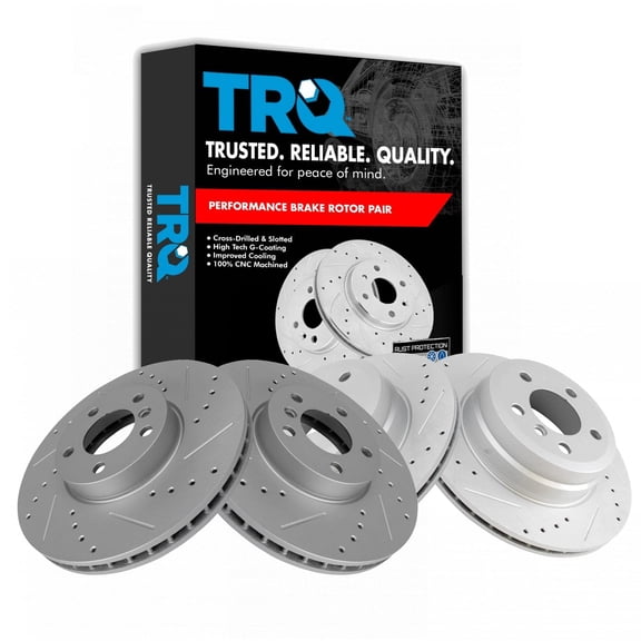 TRQ Front & Rear Performance Brake Rotors Set Premium G-Coated Cross Drilled & Slotted Fits Select 2007-2018 BMW X5 2011-2019 X6