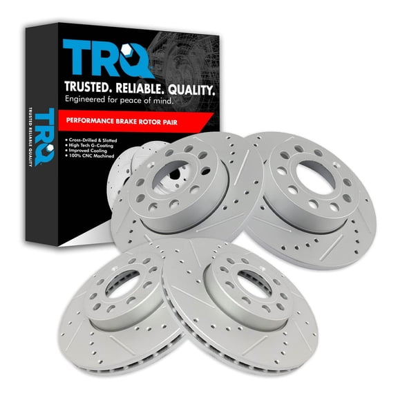 TRQ Front and Rear Performance Brake Rotors Set Premium G-Coated Cross Drilled & Slotted Fits Select 2009-2013 Audi A3 A3 Quattro 2010 Volkswagen Golf 2005-2010 Jetta 2006-2009 Rabbit