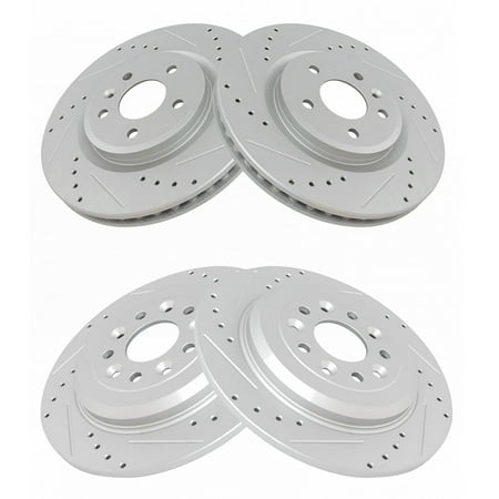 TRQ Front and Rear Performance Brake Rotors Set Premium G-Coated Cross Drilled & Slotted Fits Select 2011-2019 Ford Explorer 2009-2019 Flex 2010-2019 Taurus 2009-2012 Lincoln MKS MKT