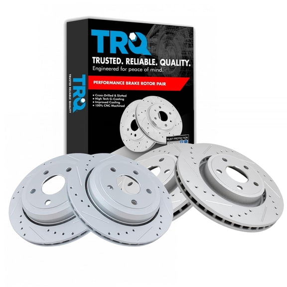 TRQ Front and Rear Performance Brake Rotors Set Premium G-Coated Cross Drilled & Slotted Fits Select 2011-2021 Dodge Durango Jeep Grand Cherokee 2022 Grand Cherokee WK
