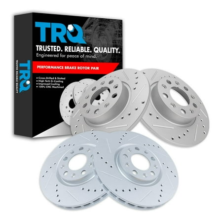TRQ Front and Rear Performance Brake Rotors Set Premium G-Coated Cross Drilled & Slotted Fits Select 2016-2021 Fiat 500X 2018-2021 Jeep Compass 2015-2021 Renegade