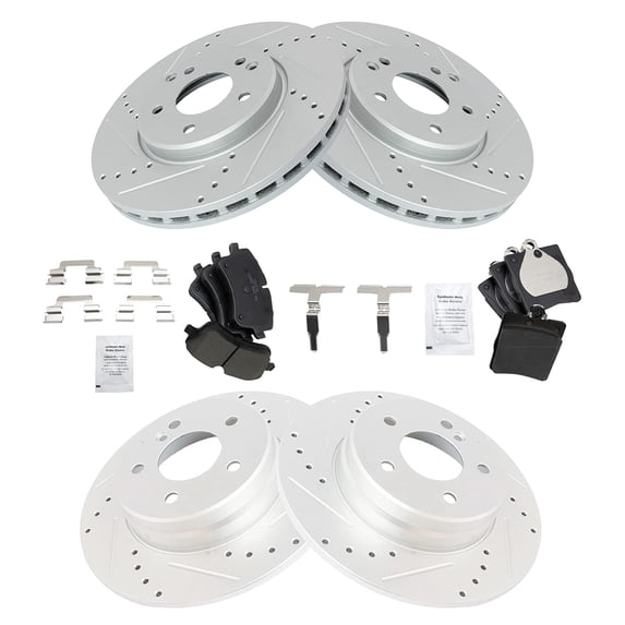 TRQ Front Rear Performance Drilled & Slotted Brake Rotor Ceramic Pads & Hardware