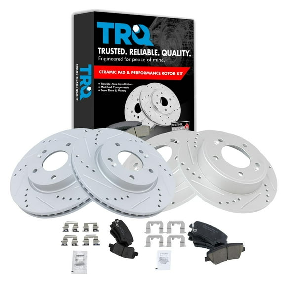 TRQ Front Rear Performance Drilled & Slotted Brake Rotor & Posi Ceramic Pad Set