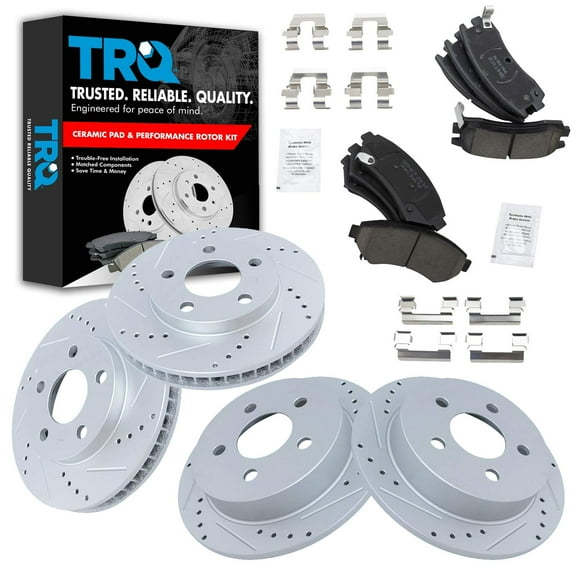 TRQ Front & Rear Performance Drilled & Slotted Rotor & Posi Ceramic Pad Kit