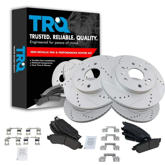 TRQ Front & Rear Performance Drilled Slotted Rotor & Posi Metallic Pad Kit