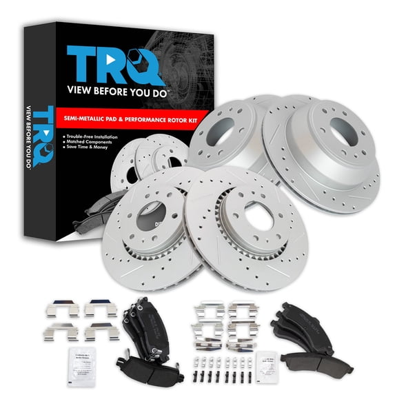 TRQ Performance Front & Rear Brake Pad & Rotor Kit Premium G-Coated Semi-Metallic Slotted X Drilled Fits 2004-2005 Chevrolet SSR 2002-2005 Trailblazer EXT 2005 GMC Envoy Envoy XL; XUV