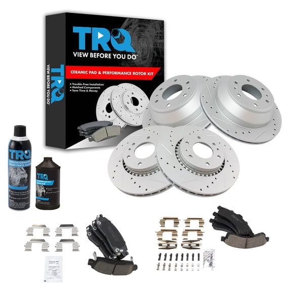 TRQ Front & Rear Performance Rotor & Ceramic Brake Pad Kit w/Chemicals BKA16747