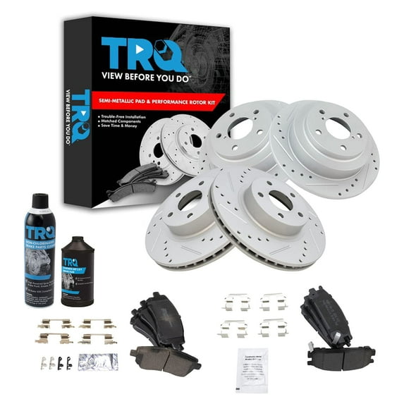 TRQ Front & Rear Performance Rotor & Metallic Brake Pad Kit w/Chemicals BKA16105 Fits select: 1997-1999 SUBARU LEGACY
