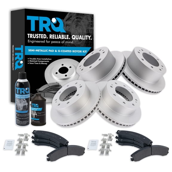 TRQ Front & Rear Posi Metallic Brake Pad & Coated Rotor Kit w/Chemicals BKA23662