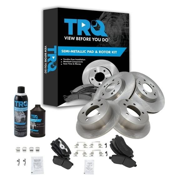 TRQ Front & Rear Posi Metallic Brake Pad & Rotor Kit w/Chemicals for Dodge Jeep BKA16942