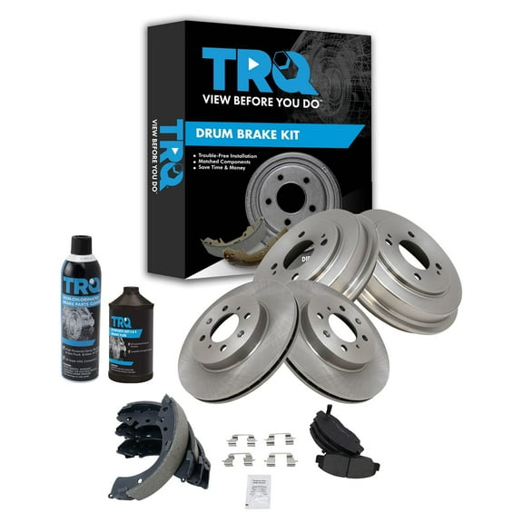TRQ Front & Rear Posi Metallic Disc Brake Pad Rotor Shoes & Drum Kit w/Chemicals BKA16317