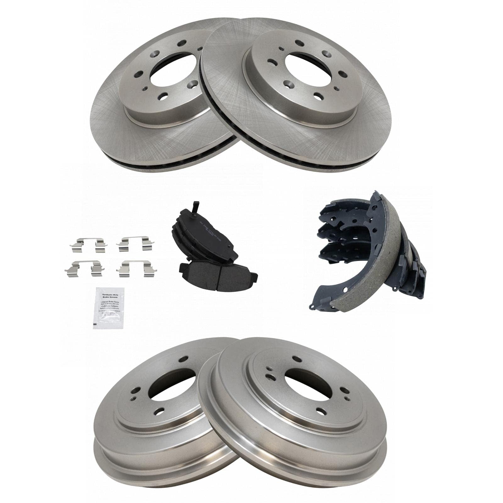 TRQ Front & Rear Posi Metallic Disc Brake Pads Rotors Shoes & Drum Kit