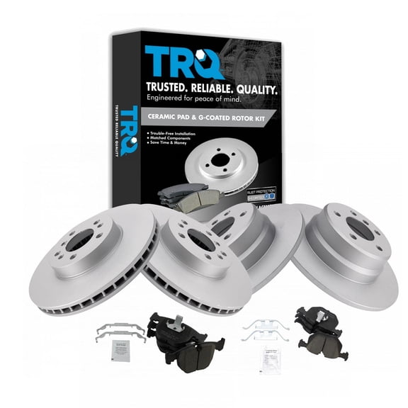 TRQ Front & Rear Premium Ceramic Brake Pad & Coated Rotor Kit Fits Select X5 SUV