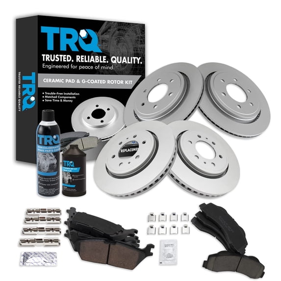 TRQ Front & Rear Premium Ceramic Brake Pad & Coated Rotor Kit w/Fluids for F150 BKA23168 Fits select: 2015-2017 FORD F150