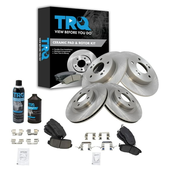 TRQ Front & Rear Premium Ceramic Brake Pad & Rotor Kit w/Chemicals for Nissan BKA17488
