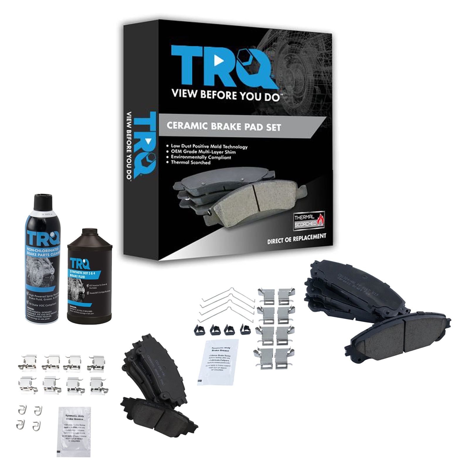TRQ Front & Rear Premium Ceramic Disc Brake Pad Kit w/Chemicals for Toyota Lexus BFA15226