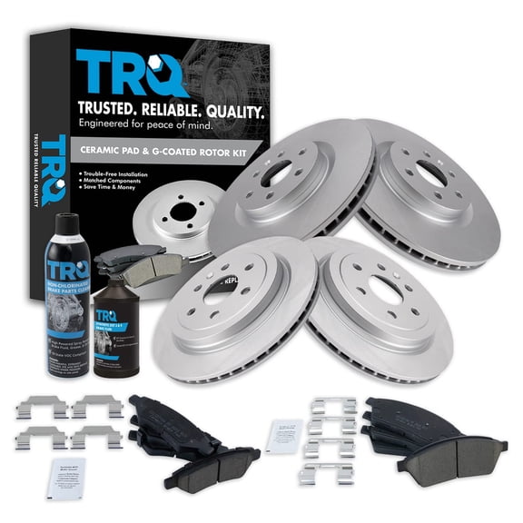 TRQ Front & Rear Premium Posi Ceramic Disc Brake Pad & Coated Rotor w/Chemicals BKA23174
