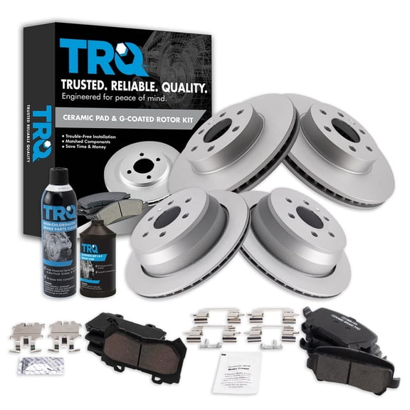 TRQ Front & Rear Premium Posi Ceramic Disc Brake Pad & Coated Rotor w/Chemicals BKA23325
