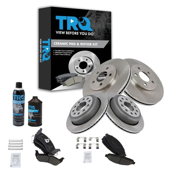 TRQ Front & Rear Premium Posi Ceramic Disc Brake Pad & Rotor Kit w/Chemicals BKA17611