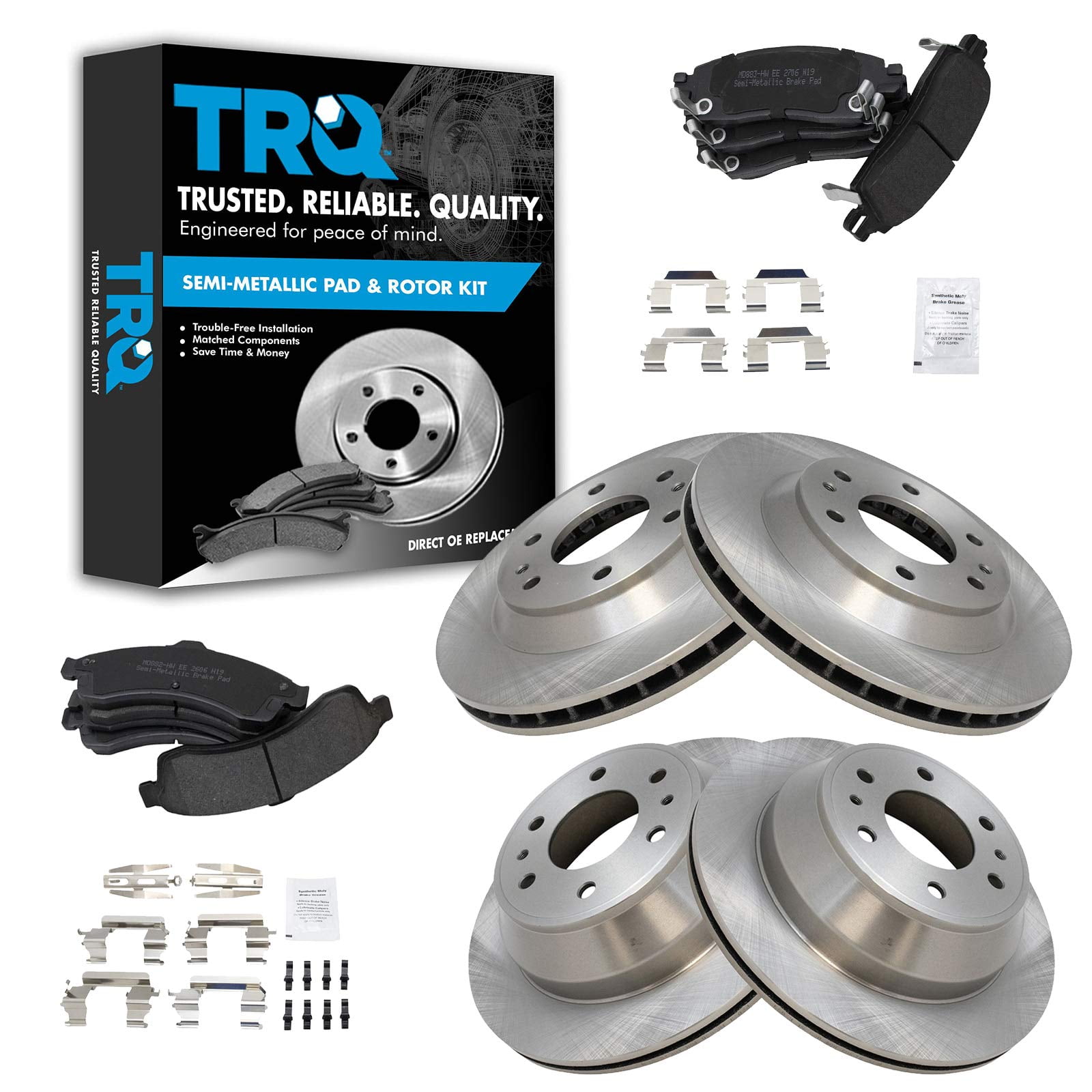 TRQ Front & Rear Premium Posi Metallic Brake Pad & Rotor Kit Set Fits ...