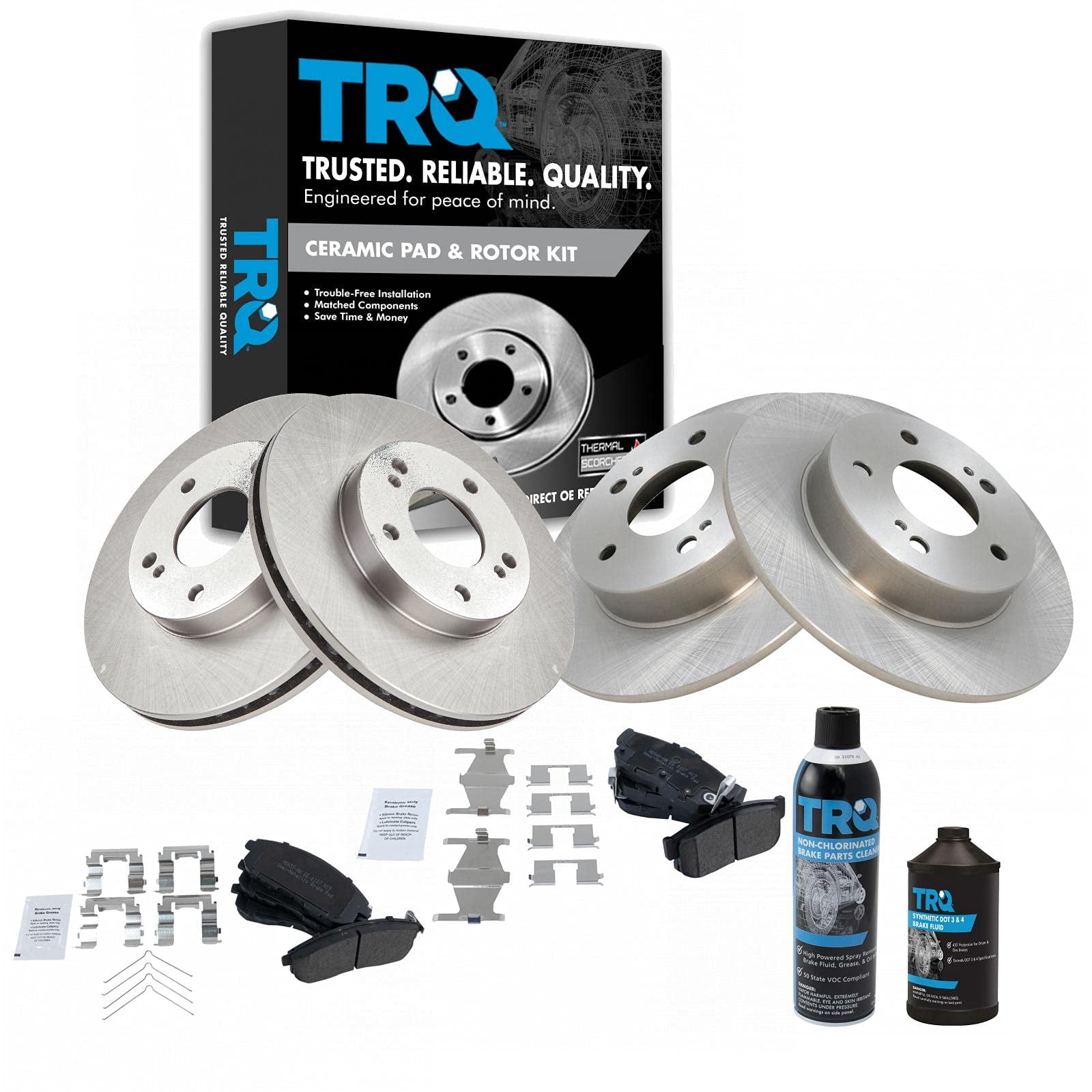 TRQ Front & Rear Premium Posi Metallic Brake Pad & Rotor Kit w  