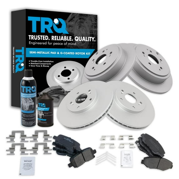 TRQ Front & Rear Semi-Metallic Brake Pad & Coated Rotor Kit w/Fluids for Honda BKA23241