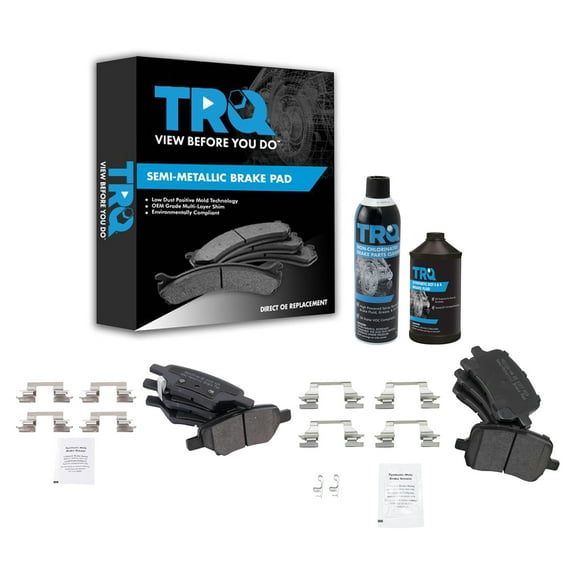 TRQ Front & Rear Semi Metallic Brake Pad Kit w/Fluids for Chevy Pontiac Saturn BFA15166