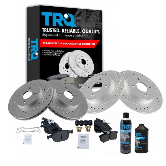 TRQ Front & Rear Semi Metallic Brake Pad & Performance Rotor Kit w/Chemicals BKA16612