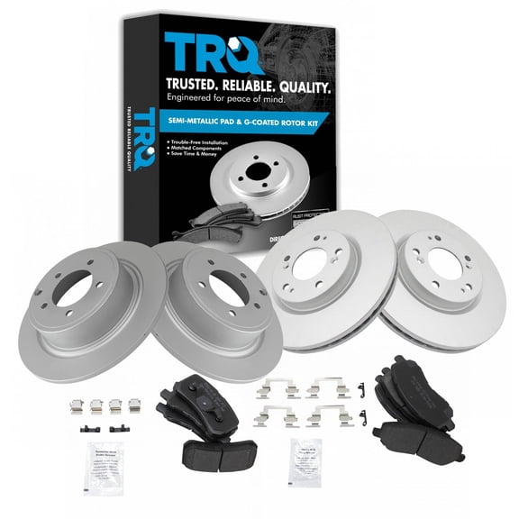 TRQ Front & Rear Semi-Metallic Disc Brake Pads & G-Coated Rotor Kit Fits Select Chrysler Dodge Jeep