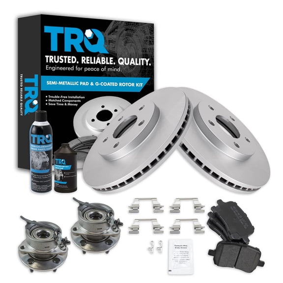 TRQ Front Semi-Metallic Brake Pad Coated Rotor & Wheel Bearing Hubs w/Fluids BKA24051 Fits select: 2006-2011 CHEVROLET HHR