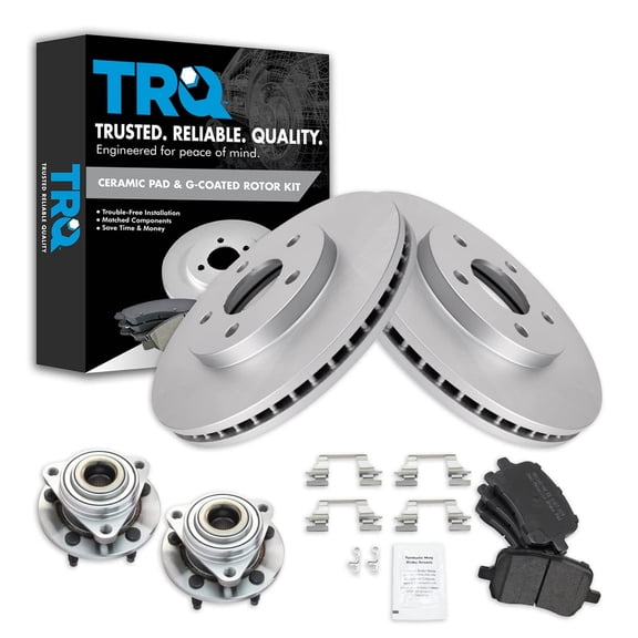 TRQ Front Brake Pad & Rotor Kit Brake Pads Brake Rotor Wheel Hub Bearing Assembly Semi-Metallic Premium G-Coated Fits Select 2006-2008 Chevrolet HHR