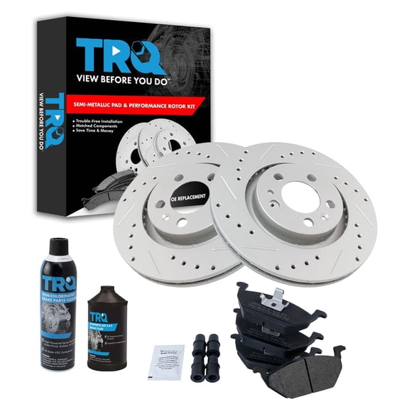 TRQ Front Semi Metallic Brake Pad & Performance Rotor Kit w/Chemicals BKA16424