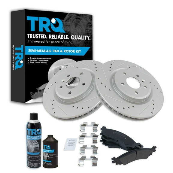 TRQ Front Semi Metallic Brake Pad & Performance Rotor Kit w/Fluids BKA21386