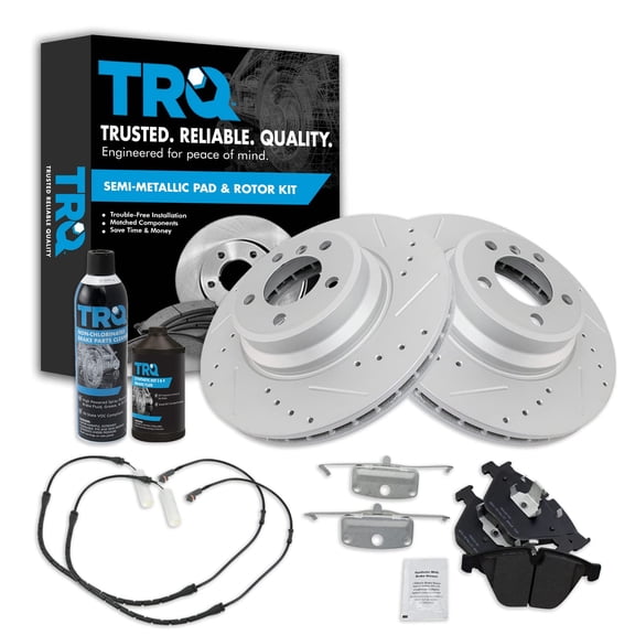 TRQ Front Semi Metallic Brake Pad & Performance Rotor w/Wear Sensors Kit for BMW BKA21822 Fits select: 2006-2008 BMW 750, 2002-2005 BMW 745