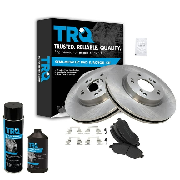 TRQ Front Semi Metallic Brake Pad & Rotor Kit w/Fluids for Dodge Mitsubishi Car BKA18028