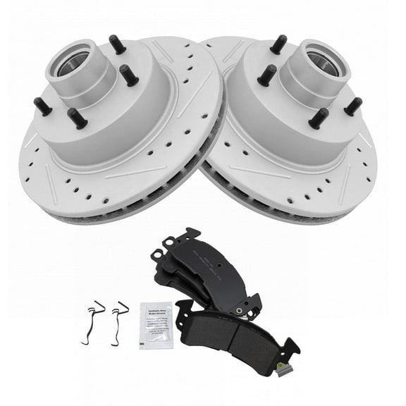 TRQ Front Semi Metallic Pads & Performance Drilled Slotted Coated Rotor Kit