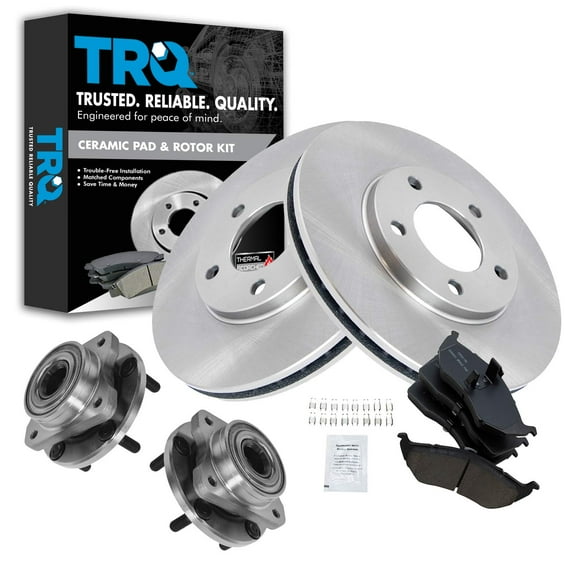 TRQ Front Wheel Hub Ceramic Brake Pad Rotor Kit Set Fits Select Town & Country Caravan