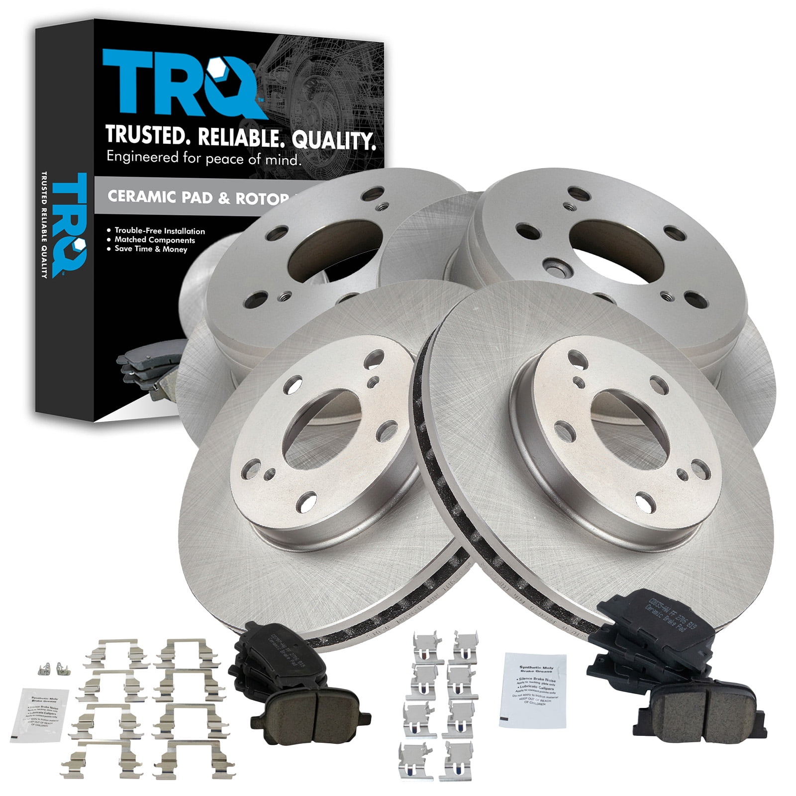 TRQ Front and Rear Brake Pad & Rotor Kit Brake Pads Brake Rotor Ceramic ...
