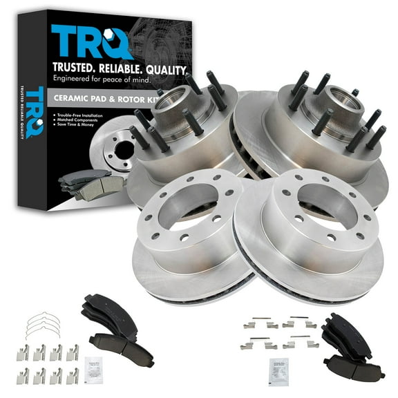 TRQ Front and Rear Brake Pad & Rotor Kit Brake Pads Brake Rotor Ceramic Fits Select 2000-2002 Ford Excursion F-250 Super Duty F-350 Super Duty