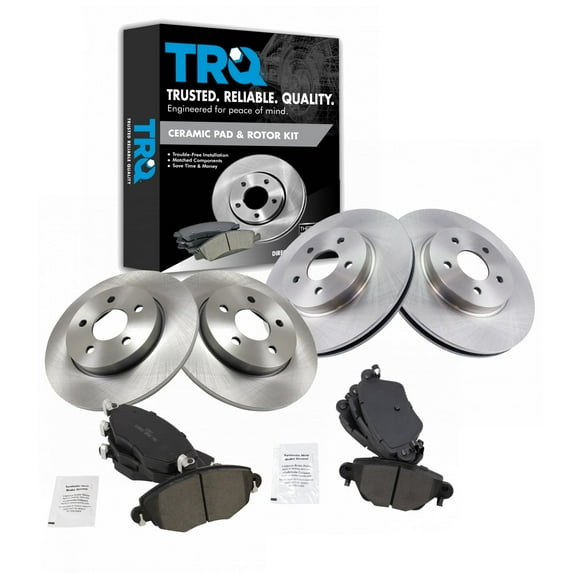 TRQ Front and Rear Brake Pad & Rotor Kit Brake Pads Brake Rotor Ceramic Fits Select 2002-2004 Jaguar X-Type