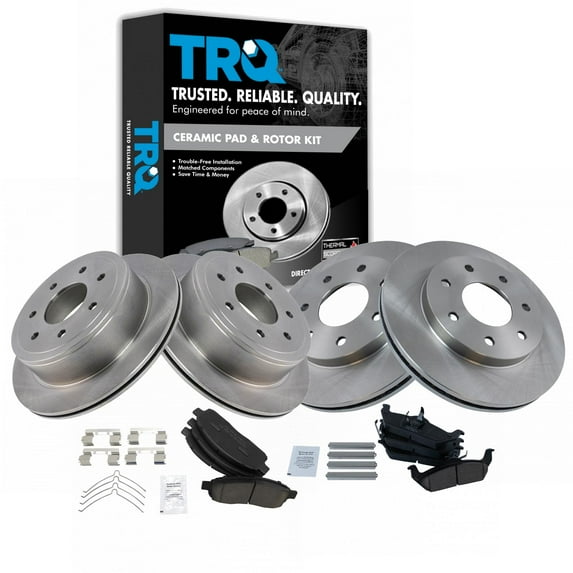 TRQ Front and Rear Brake Pad & Rotor Kit Brake Pads Brake Rotor Ceramic Fits Select 2004-2008 Ford F-150