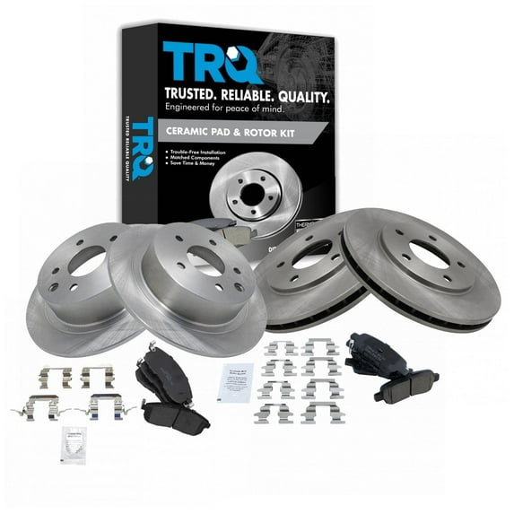TRQ Front and Rear Brake Pad & Rotor Kit Brake Pads Brake Rotor Ceramic Fits Select 2013-2019 Nissan Sentra
