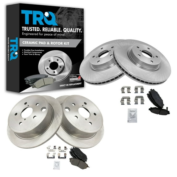 TRQ Front and Rear Brake Pad & Rotor Kit Brake Pads Brake Rotor Ceramic Fits Select 2015-2019 Subaru WRX